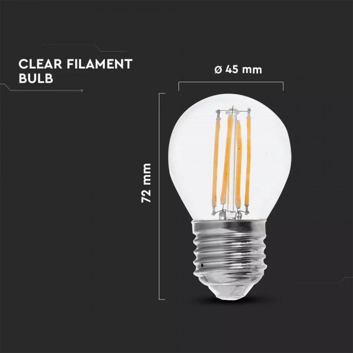 V-TAC LAMPADINA LED E27 VT-2366 6W MINIGLOBO G45 FILAMENT