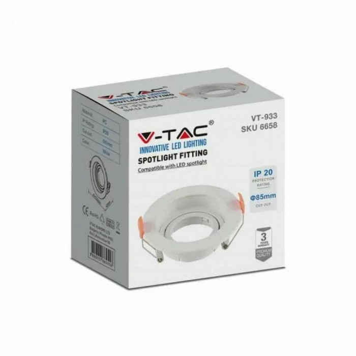 V-TAC VT-933-W portafaretto led da incasso quadrato faretto GU10 colore  bianco in policarbonato 95x95mm sku 6656