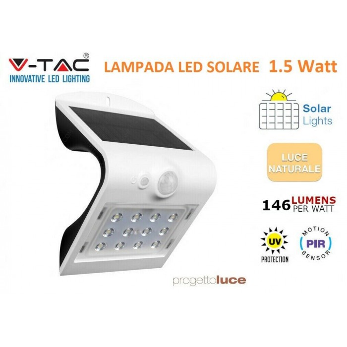 V-TAC VT-767 LAMPADA DA MURO LED BIANCA 1,5W CON PANNELLO SOLARE E SENSORE