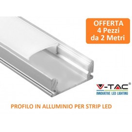 V-TAC VT-8113 PROFILO IN ALLUMINIO PER STRISCE LED LUNGHEZZA 2 METRI 4 PEZZI