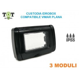 PLACCA COPERTURA STAGNA IDROBOX 3 MODULI NERA IP55 COMPATIBILE VIMAR PLANA