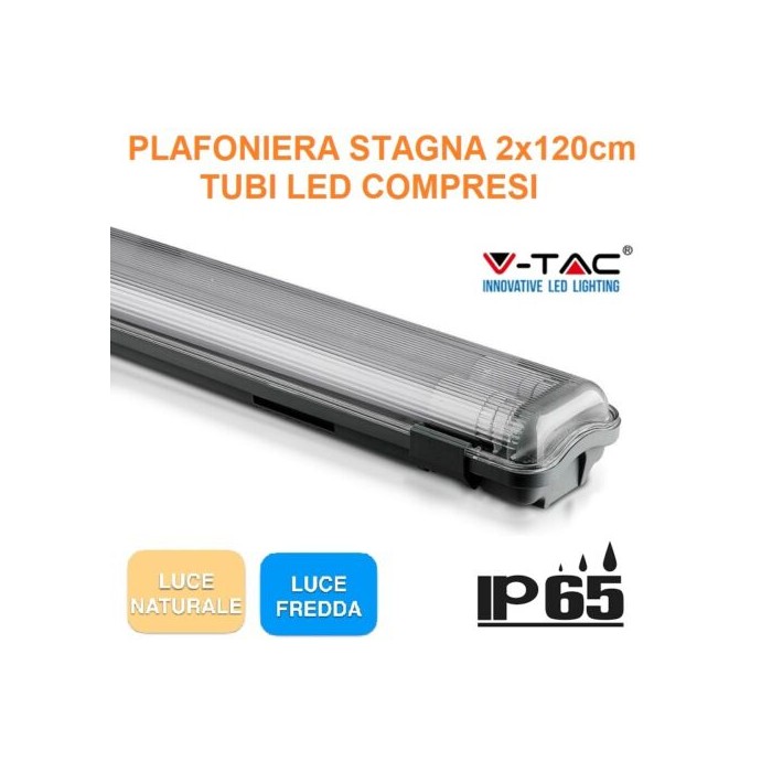 Plafoniera led doppia 120 cm per due tubi neon led IP65 esterno Life 4589  39.PFL0212