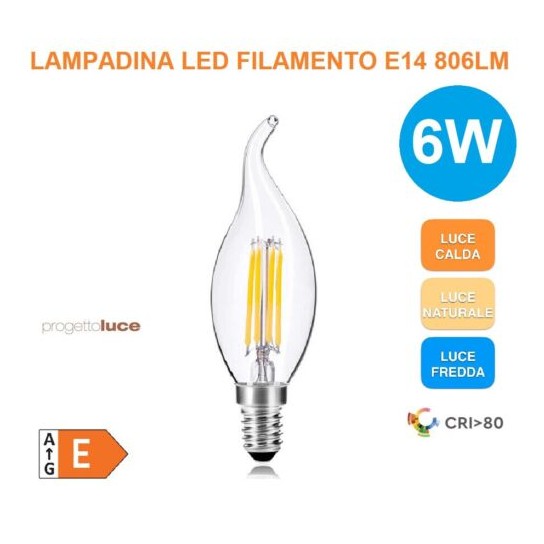 Lampadina LED a filamento, Sfera P45, 6W/806lm, base E14, 4000K