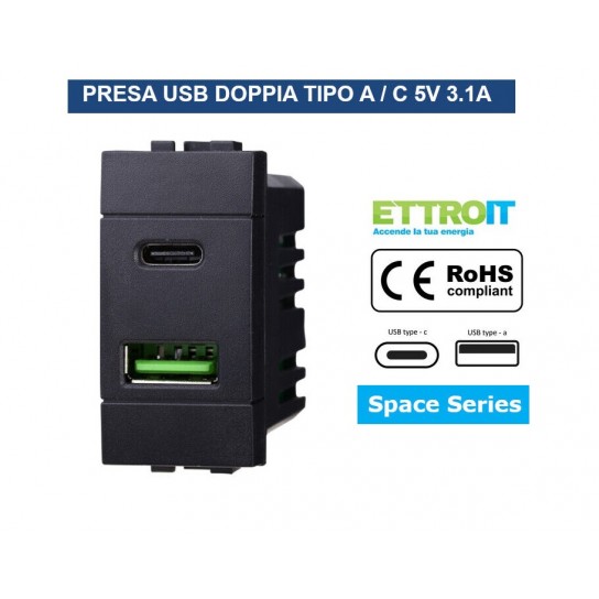 1 Presa Usb Da Incasso Doppia 2a Electrowatt Bianco Compatibile Btcino Matix