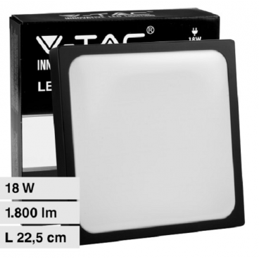 V-TAC Plafoniera LED Quadrata 18W Colore Nero Luce Calda, Naturale, Fredda IP44