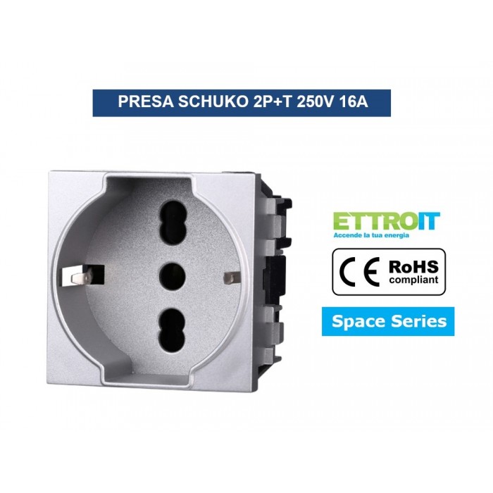 Interruttore con presa Schuko/italiana da incasso 16A 250V