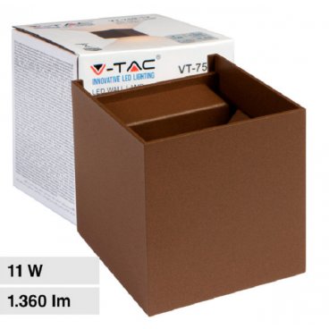 APPLIQUE LAMPADA PARETE LED CUBO 11W IP65 CON DOPPIA LUCE V-TAC CORTEN