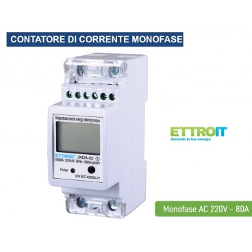 CONTATORE ENERGIA ELETTRICA MONOFASE SU GUIDA DIN PER USO DOMESTICO 2 MODULI AC 220V 5(80)A