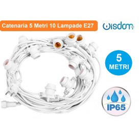 CATENA CATENARIA LUMINOSA 5 METRI BIANCA PER 10 LAMPADINE LED E27 PER ESTERNO