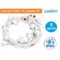 CATENA CATENARIA LUMINOSA 5 METRI BIANCA PER 10 LAMPADINE LED E27 PER ESTERNO