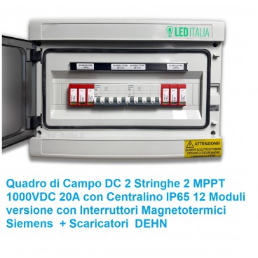 Quadro Di Campo Fotovoltaico 2 Stringhe 1000 V DC 20A con Centralino IP65 12 mod