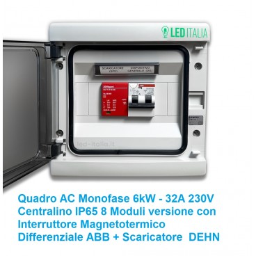 Quadro AC Monofase 6kW - 32A 230V Centralino IP65 8 Moduli Completo