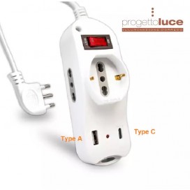 V-TAC MULTIPRESA 3 POSTI CON PRESA USB A E PRESA USB TYPE C PROTEZIONE CAVO 1,5