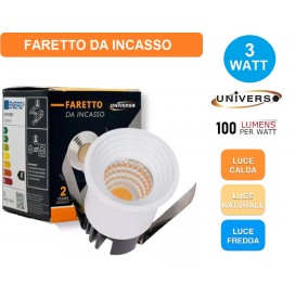 FARETTO LED PUNTO LUCE SEGNAPASSO GRADINI ROTONDO COLORE BIANCO DA INCASSO 3W