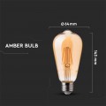 LAMPADA LED FILAMENTO VINTAGE 4W 6W AMBER E27 BULBO LAMPADINA V-TAC CALDA 2200K