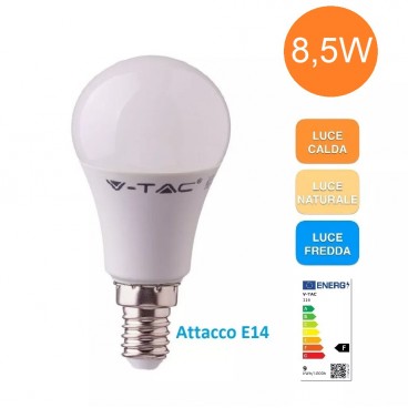 V-TAC VT-269 LAMPADINA LED E14 8,5W BULB A60 CHIP SAMSUNG Calda Naturale Fredda