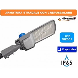 LAMPIONE ARMATURA STRADALE LED 100W SMD CON SENSORE CREPUSCOLARE 6500K IP65