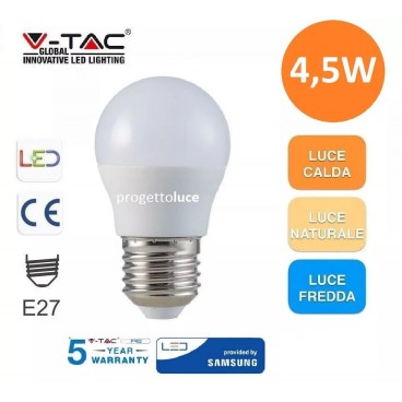 10 LAMPADINE LED V-TAC E27 4,5W WATT G45 MINIGLOBO LAMPADINA LAMPADA BULB KIT