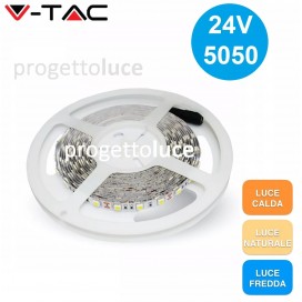 V-TAC STRISCIA LED 5050 24V MONOCOLORE 60 LED METRO BOBINA DA 5 METRI 10W AL MT