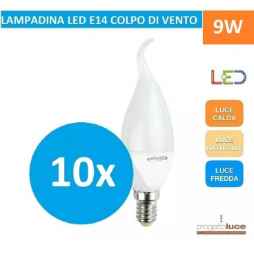 10 Lampadine led E14 9W FIAMMA COLPO DI VENTO LUCE CALDA NATURALE E FREDDA