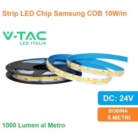 STRIP STRISCIA LED CHIP SAMSUNG MONOCOLORE 5 METRI DC 24V COB 432 LED MT IP20