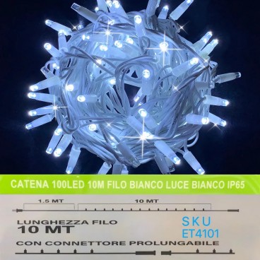 SERIE LUCI LED NATALE STRINGA CATENA 100 LED 10 METRI CON FLASH ESTERNO IP65