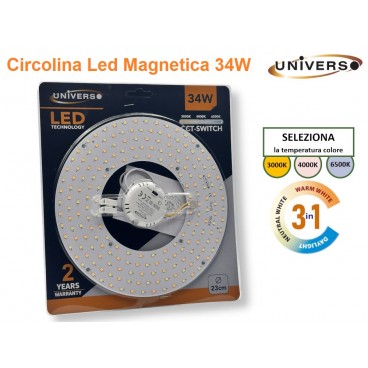 CIRCOLINA MAGNETICA NEON LED PIASTRA DISCO 34W Ø23CM COLORE LUCE SELEZIONABILE CCT 3IN1