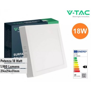 V-TAC PANNELLO LED QUADRATO PLAFONIERA 18W SMD DA PARETE CON DRIVER CHIP SAMSUNG