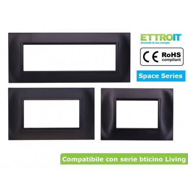 PLACCA QUADRATA COLORE NERO COMPATIBILE CON SERIE BTICINO LIVING 3 - 4 - 7 MODULI