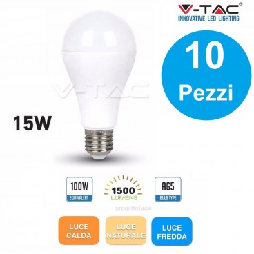 10 LAMPADINE LED E27 15W V-TAC VT-2015